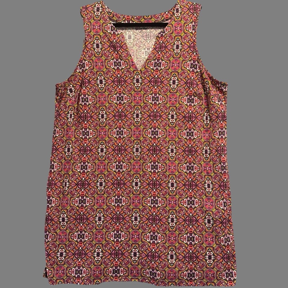 Lands End Sleeveless Tank Dress Plus Size 2X (20W-22W) Medallion Print Pockets